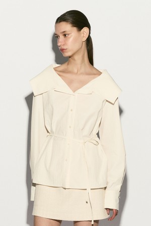WIDE COLLAR BELTED BLOUSE CREAM