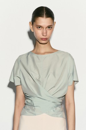 TIE BACK WRAP BLOUSE MINT