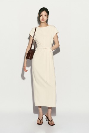 TIE DETAIL MIDI DRESS IVORY
