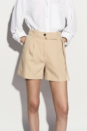 PINTUCKED BELTED SHORTS