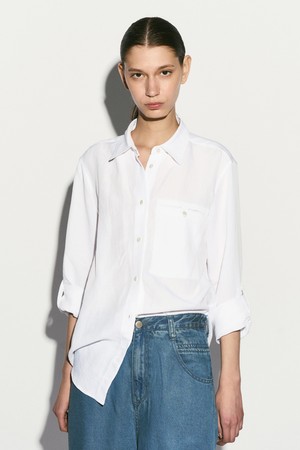 LINEN BLEND BUTTON DETAIL SHIRT
