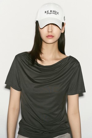 DRAPED HALF-SLEEVE TOP CHARCOAL