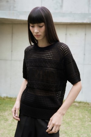 LINEN BLEND SCASI KNIT TOP BLACK