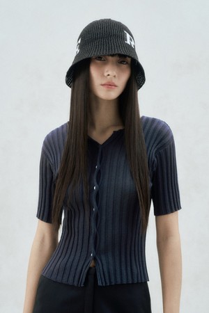 HALF SLEEVE RIBBED CARDIGAN CHARCOAL GRAY