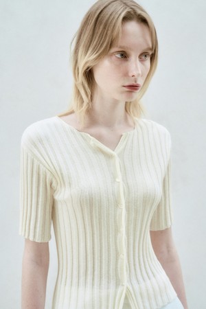 HALF SLEEVE RIBBED CARDIGAN VANILLA