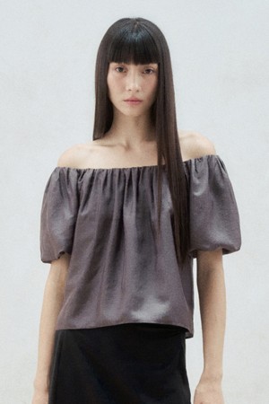 OFF SHOULDER PUFF SLEEVE BLOUSE COCOA BROWN