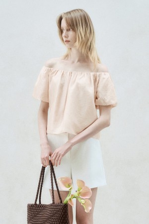 OFF SHOULDER PUFF SLEEVE BLOUSE SALMON