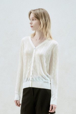 LINEN BLEND CABLE KNIT SHEER CARDIGAN CREAM