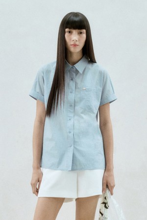 STRIPED HALF-SLEEVE SHIRT SKY BLUE
