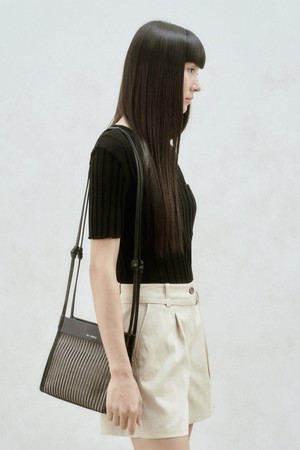 LEATHER MESH SHOULDER BAG