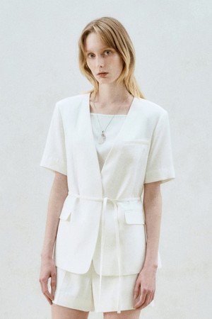 LINEN BLEND COLLARLESS JACKET