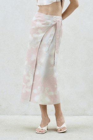PRINTED WRAP MIDI SKIRT