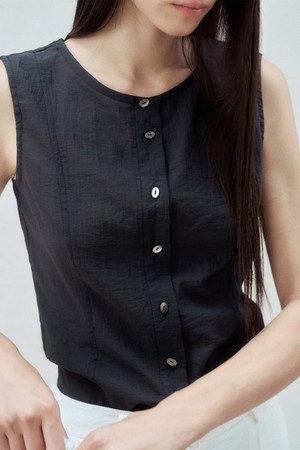 DRAPED SCARF SLEEVELESS BLOUSE CHARCOAL GRAY