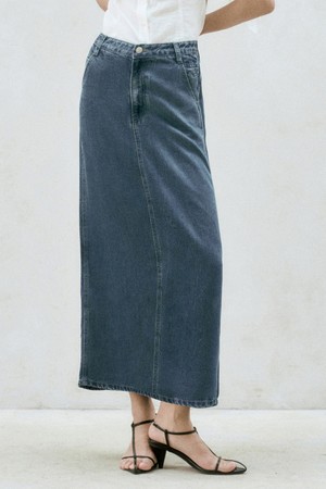 WASHED DENIM MIDI SKIRT