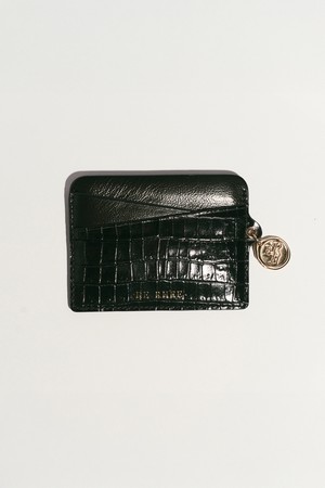 COWHIDE CROC-EFFECT CARD WALLET