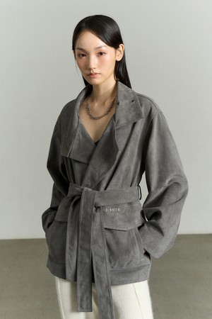 SUEDE FUNNEL NECK JACKET STONE