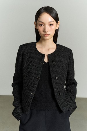 WOOL BLEND TOGGLE-FASTENING TWEED JACKET BLACK