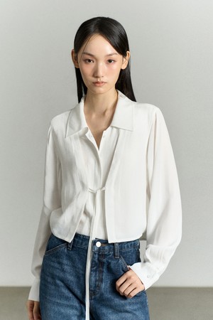FRONT-TIE LAYERED SHIRT BLOUSE WHITE