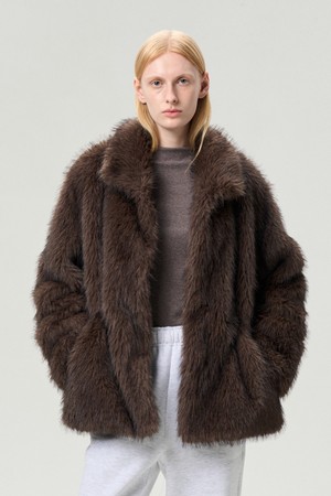 DRAWSTRING FUR JACKET CHOCOLATE