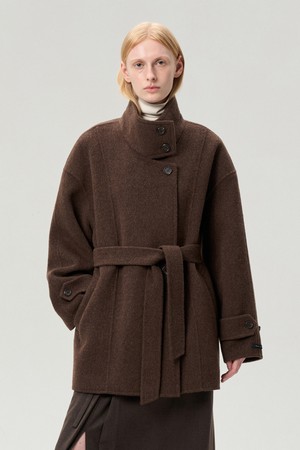 WOOL BLEND BUTTON-UP HALF COAT