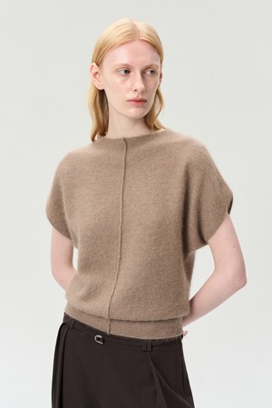 RACOON WOOL HALF SLEEVE TOP MOCHA