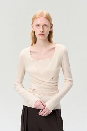 FRONT WRAP KNIT TOP IVORY