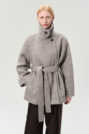 WOOL BLEND FUNNEL NECK HALF COAT