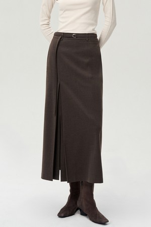 SIDE SLIT WOOL MIDI SKIRT