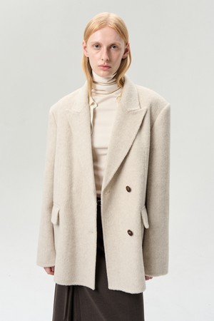 DOUBLE BREASTED WOOL JACKET OATMEAL