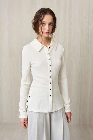 KNIT RIBBED SHIRT TOP IVORY
