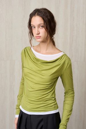 WOOL JERSEY LAYERED TOP OLIVE