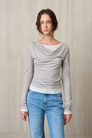 WOOL JERSEY LAYERED TOP MELANGE GRAY