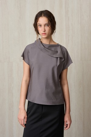SCARF-DETAIL BLOUSE CHARCOAL