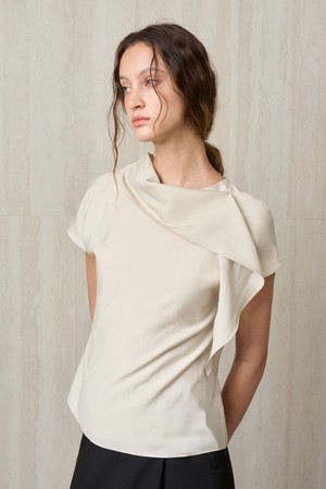 SCARF-DETAIL BLOUSE MILK TEA