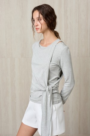 SIDE-TIE LAYERED TOP MELANGE GRAY