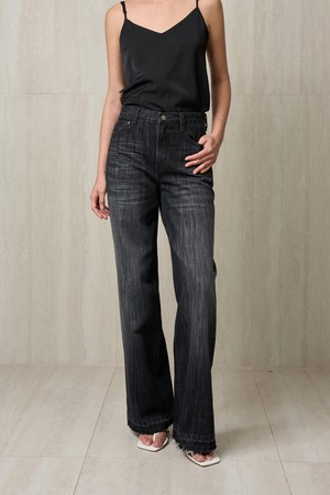 RAW-HEM WASHED DENIM PANTS