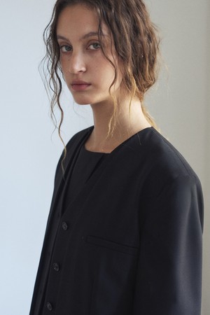 WOOL BLEND COLLARLESS JACKET BLACK