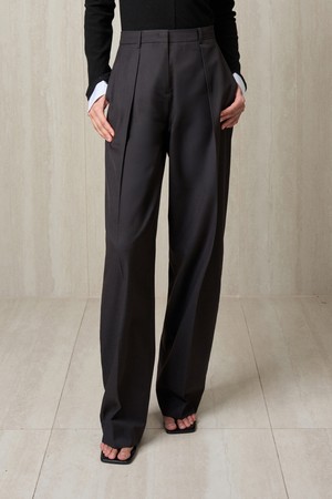 PINTUCKED BALLOON TROUSERS DARK GRAY