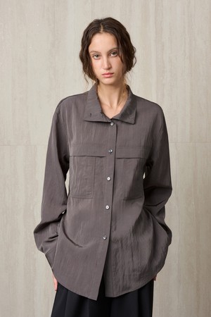 HIGH NECK BELTED SHIRT CHARCOAL