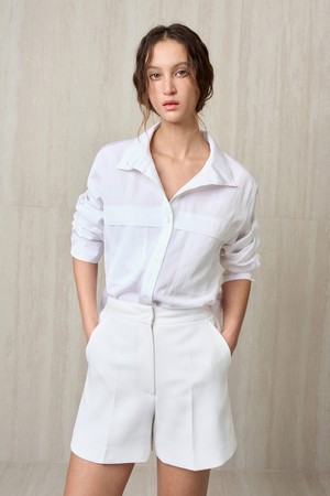 HIGH NECK BELTED SHIRT WHITE