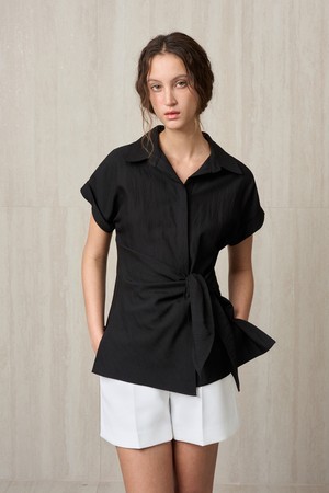 SIDE TIE ASYMMETRIC SHIRT TOP BLACK