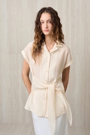 SHEER TIE WAIST SHIRT CREAM