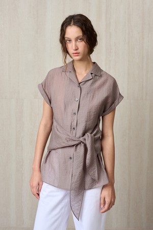 SHEER TIE WAIST SHIRT CHARCOAL