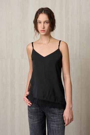 ASYMMETRIC LACE TOP BLACK