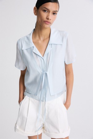 FRONT-TIE SHIRT BLOUSE SKY BLUE
