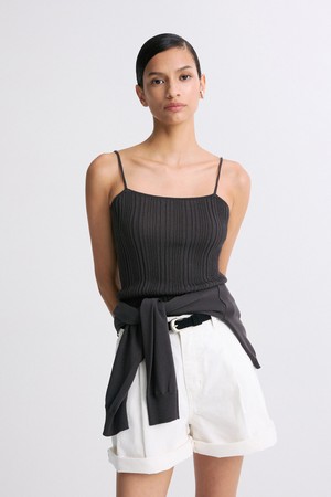 RIBBED KNIT SLEEVELESS TOP CHARCOAL