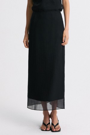 SHEER LAYERED SLIT-BACK MIDI SKIRT BLACK