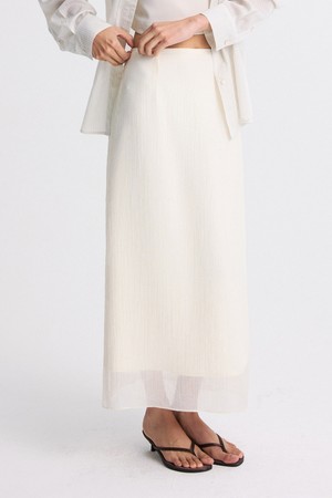SHEER LAYERED SLIT-BACK MIDI SKIRT PEARL