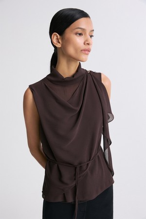 BELTED DRAPED SLEEVELESS BLOUSE