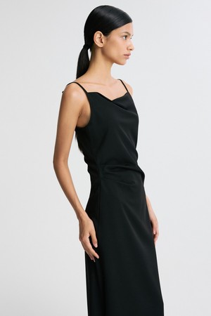 ZIP-HEM DRAPED MIDI DRESS BLACK